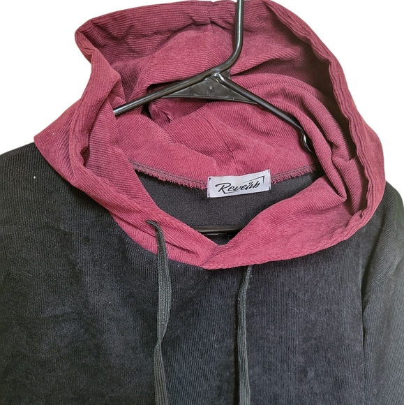 12 Reverb Black Maroon Corduroy Lighweight Guys Hoodie, L - Picture 3 of 7